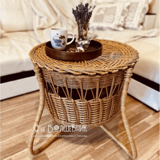 [Бумажная лоза][Скобелева Галина] Интерьерный стол-корзина (2022) [Школа плетения Скобелевой Галины]
